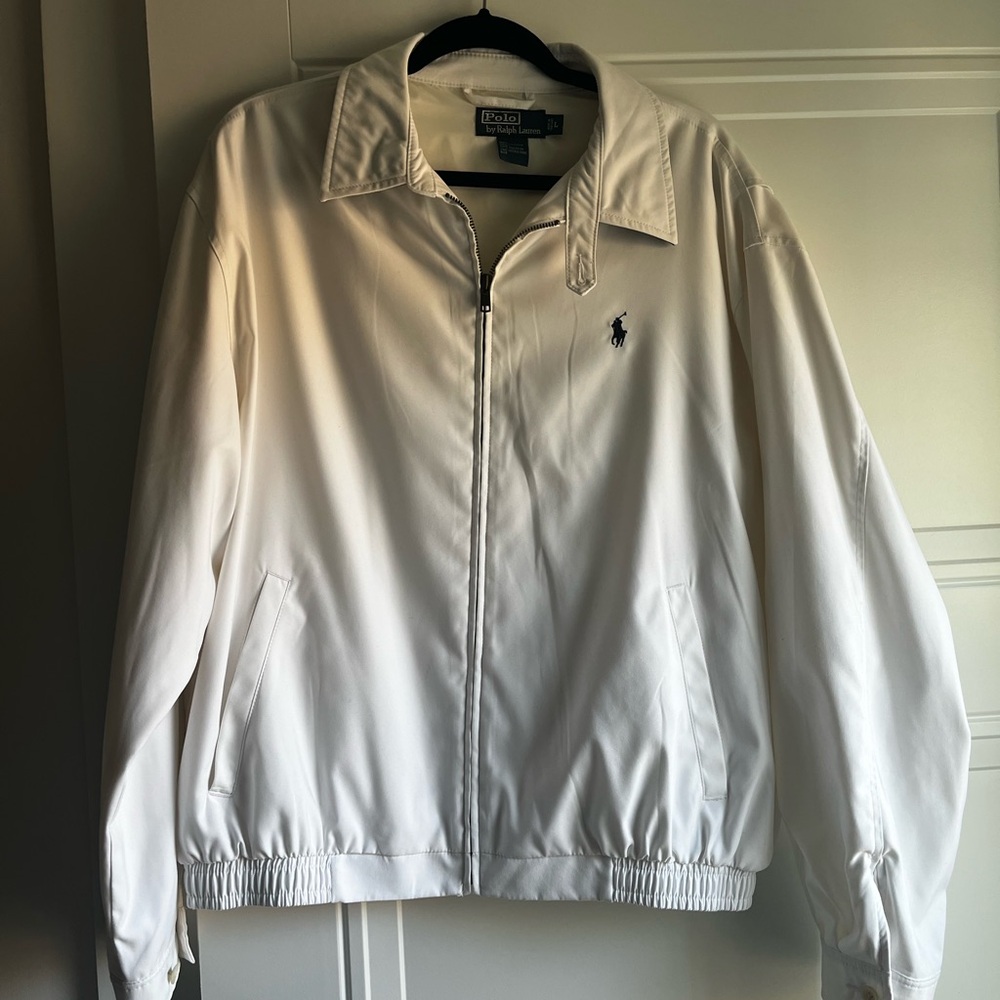 Ralph Lauren White Zip-Front Bomber Jacket with Navy Pony